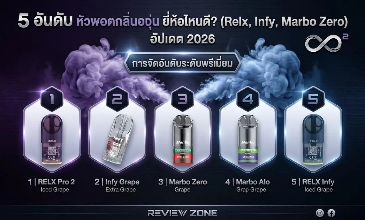 5 อันดับ หัวพอตกลิ่นองุ่น ยี่ห้อไหนดี? (Relx, Infy, Marbo) อัปเดต 2026