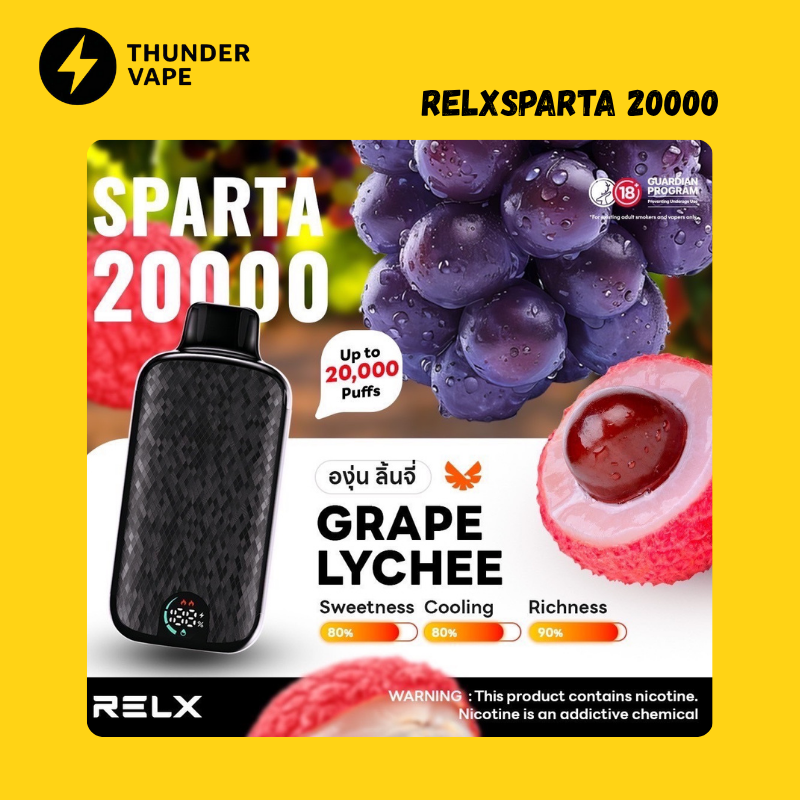 Relx Sparta 20000 Puffs พอตใช้แล้วทิ้งรุ่นใหม่ จุใจ 20,000 คำจาก RELX