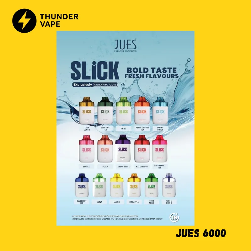 JUES Slick 6000 Puffs พอตใช้แล้วทิ้งรุ่นใหม่ จูส 6000 คำ กลิ่นแน่น ฟีลนุ่ม
